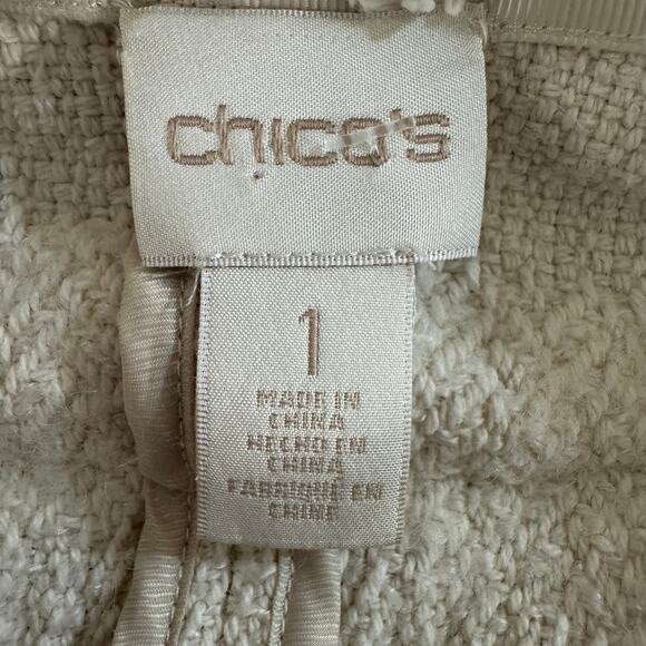 Chico's Women's Size 1 (M) Cotton Knit Blanket Woven Coat Cardigan Sweater - Picture 3 of 5